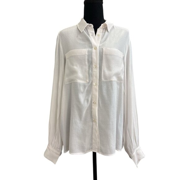 M&S Women’s Ivory Button Down Long Sleeve Shirt Size 14 - Picture 1 of 7